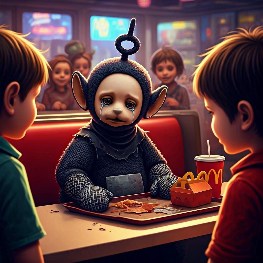 Melancholic Black Teletubby Confronts Cruel Children at McDo...