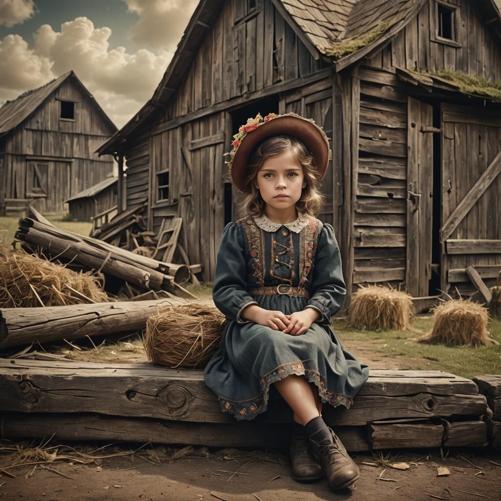 Epic Cinematic Portrait of a Vintage Dressed Little Girl nea...
