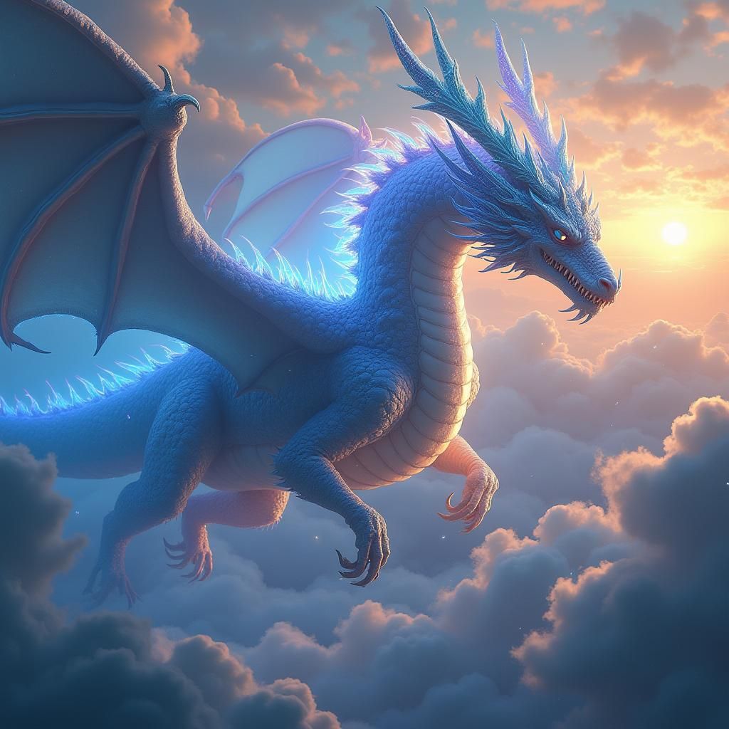 Iridescent Dragon Soaring Through Aurora Skies