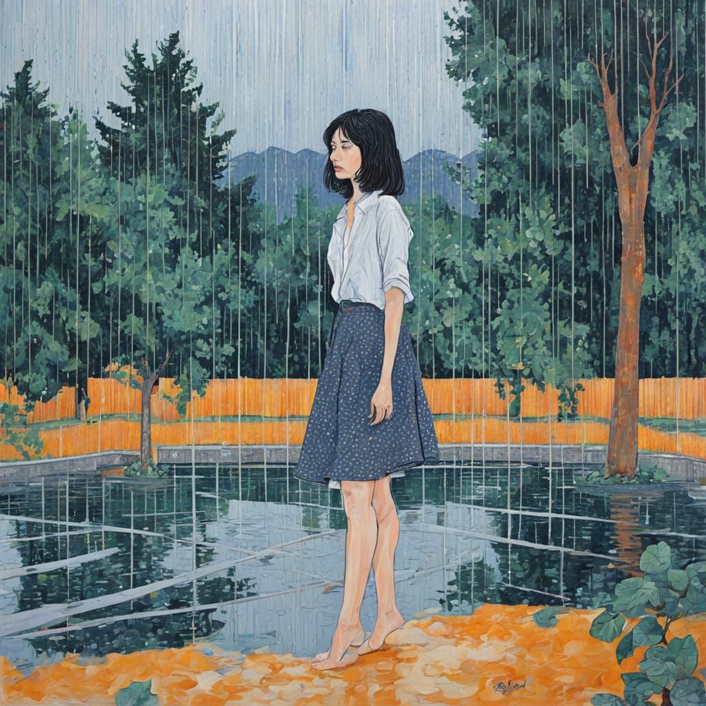 Summer Rain Shower as an Expressive Illustration