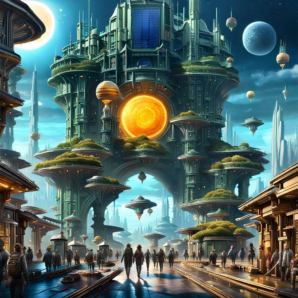Utopian Solarpunk Cityscape in Detailed Digital Painting