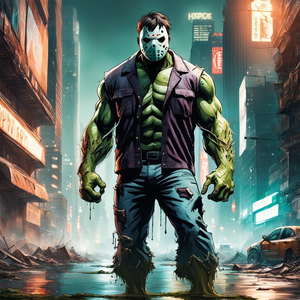 Hulk as Jason Voorhees in Dystopian City