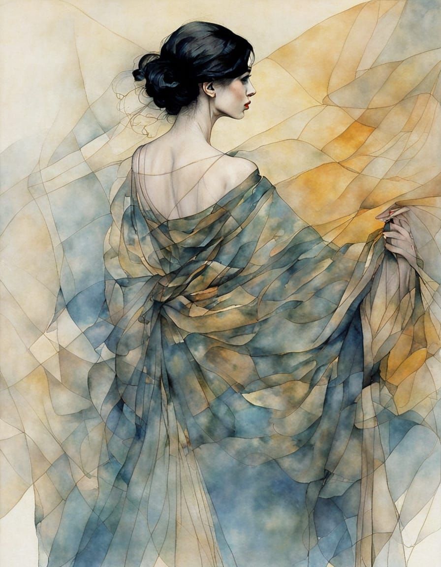 Ethereal Woman in Diaphanous Gown: Abstract Portrait