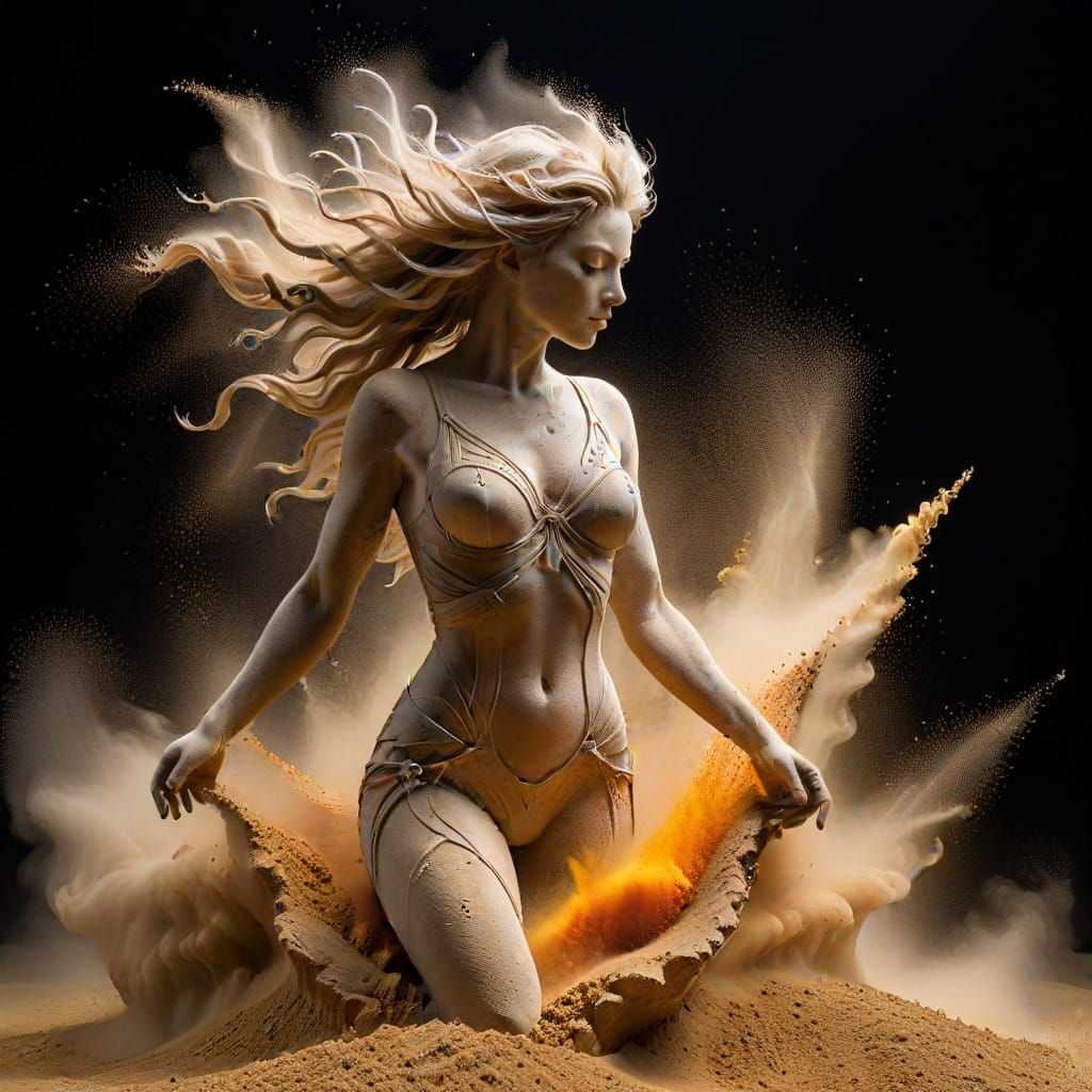 Elegant Stone and Sand Sculpture Exploding
