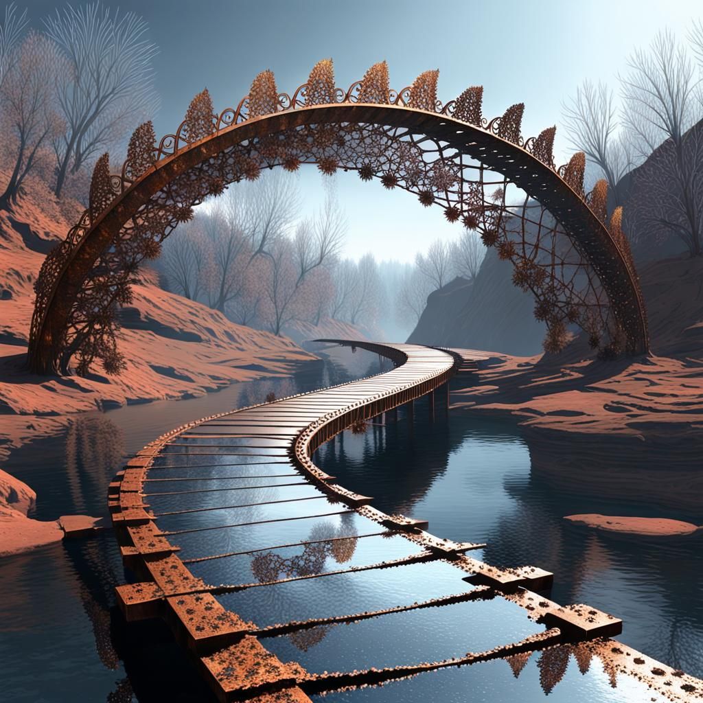 Fractal Bridge Over Post-Apocalyptic River
