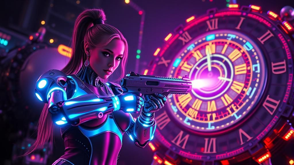 Cybernetic Supermodel Battles Steampunk Monster