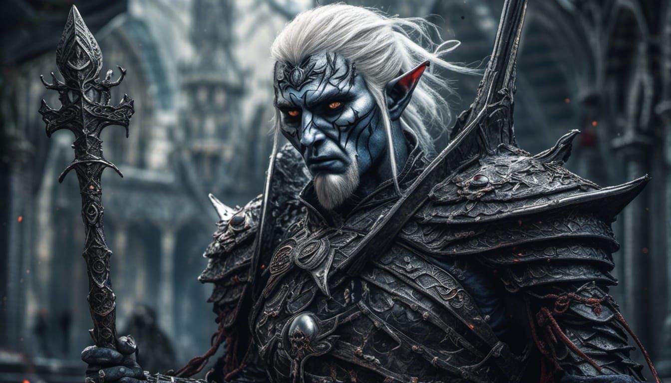 Hyperrealistic Drow Warrior with Elf Ghost