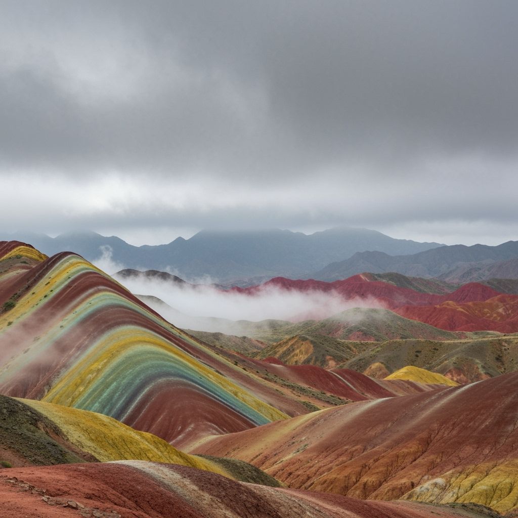 Rainbow Mountains China Under Overcast Sky