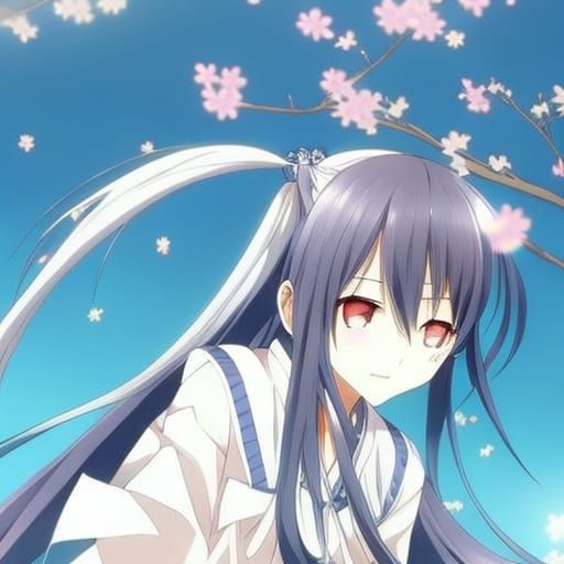 Anime Girl with Butterfly in Sakura Garden