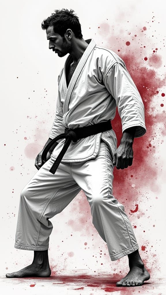 Powerful Judo Athlete in Abstract Expressionist Style