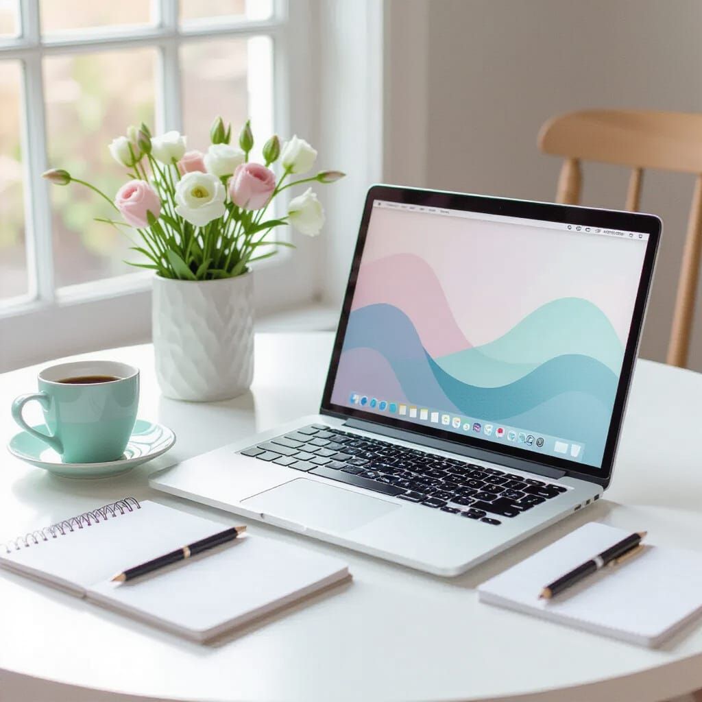 Laptop Displaying Pastel Art in Watercolor Digital Style