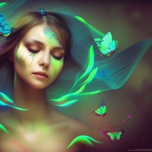 Elven Woman's Tears Release Glowing Butterflies