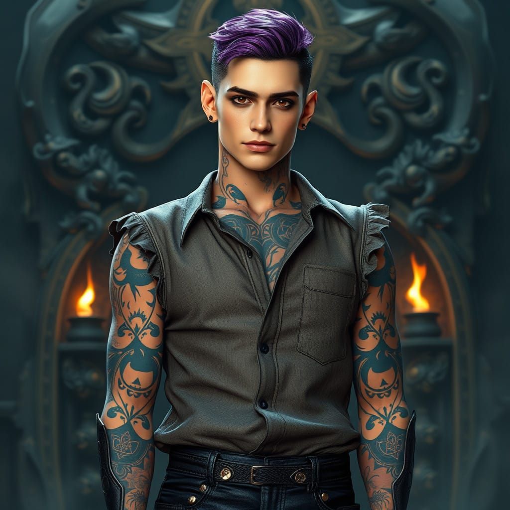 Elegant Nonbinary Warrior in Mystical Ritual