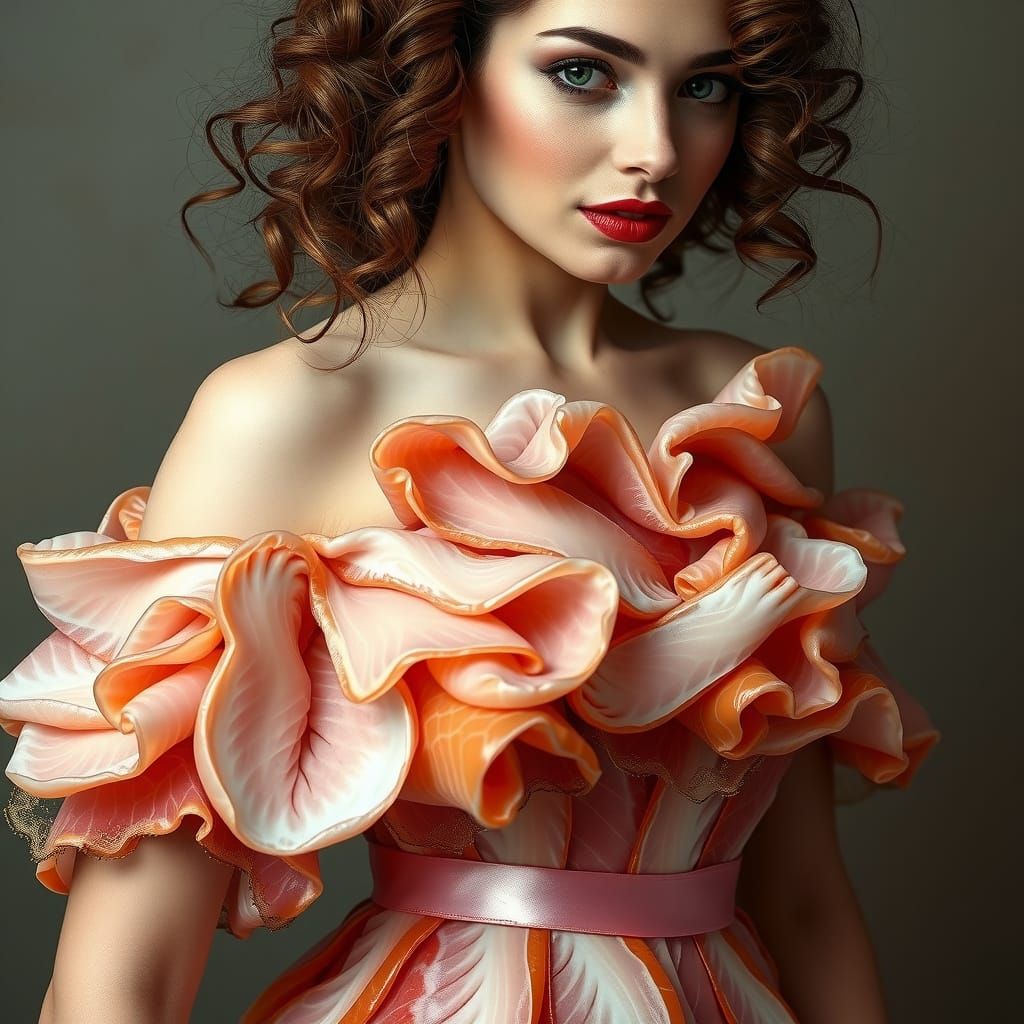Salmon Dress: Art Nouveau Meets Digital Elegance