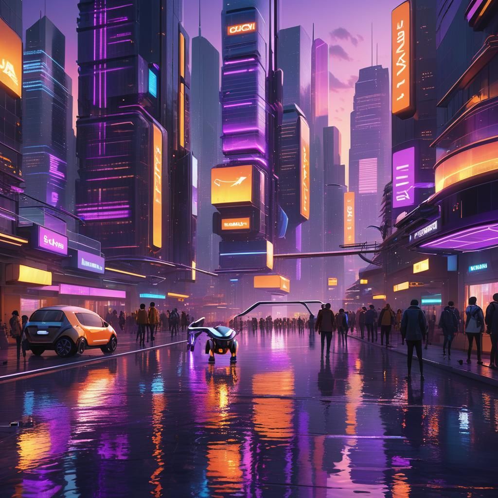 Futuristic City at Sunset in 3D Digital Art