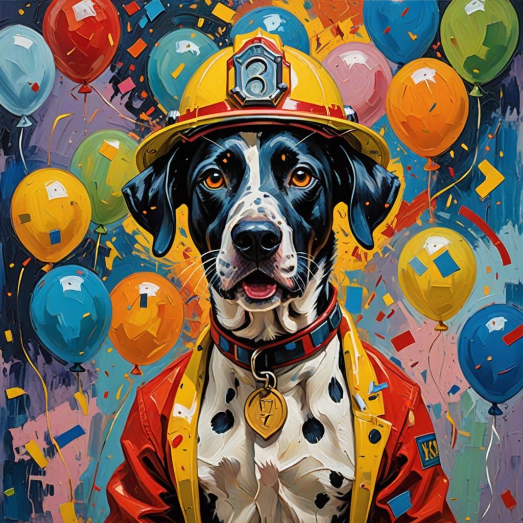 Dalmatian Firefighter Joins Joyful Celebration in Bright Neo...