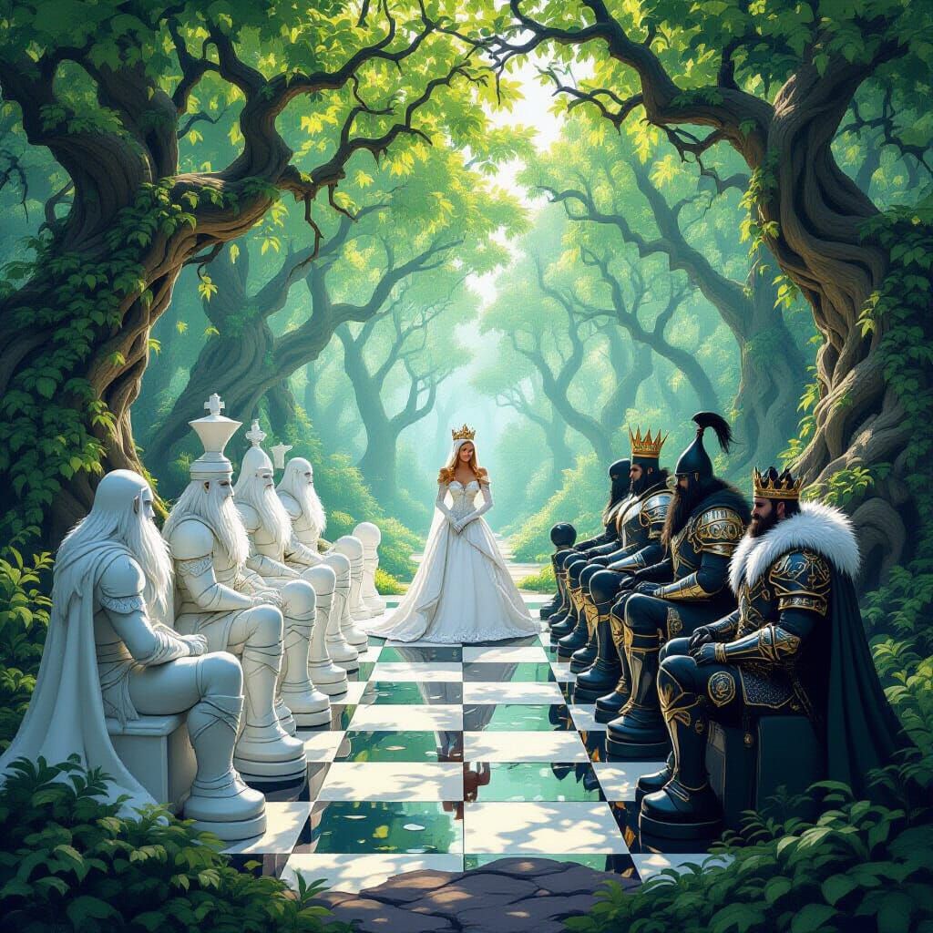 Mystical Forest Chess Game with Trolls and Dragons