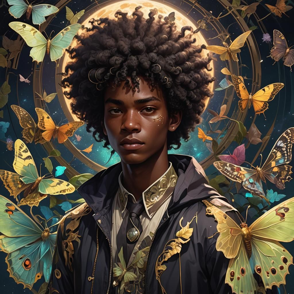 Fae Portrait of Black Teen with Moth Wings
