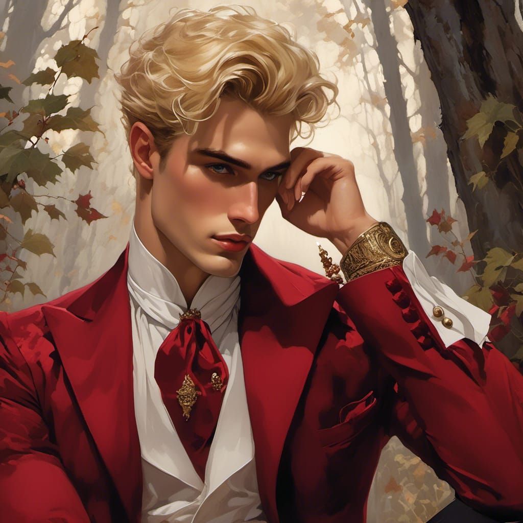 Hunky Man in Red Suit with Smoldering Gaze