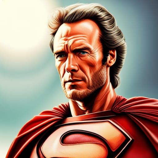 Clint Eastwood as Hyperrealistic Superman Portrait