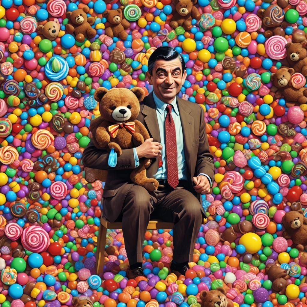 Mr. Bean and Teddy Bear in Candy Art