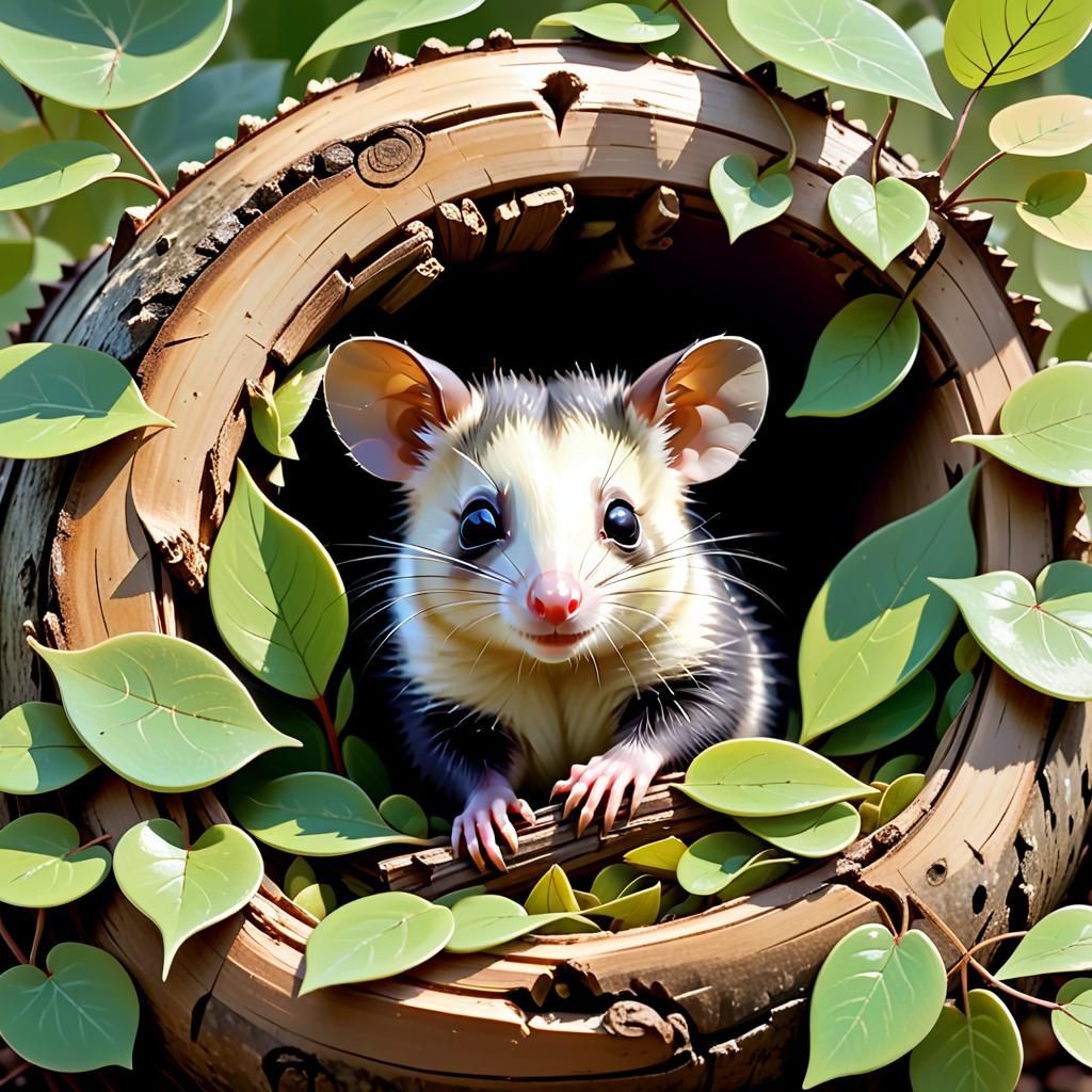 Baby Possum in Impressionist Style Illustration