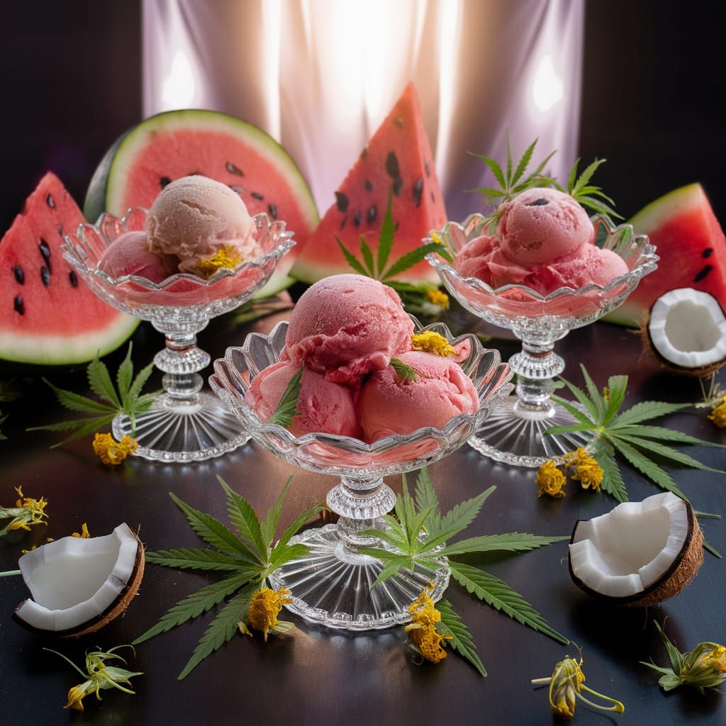 Watermelon Coconut Ice Cream Still Life in 4K