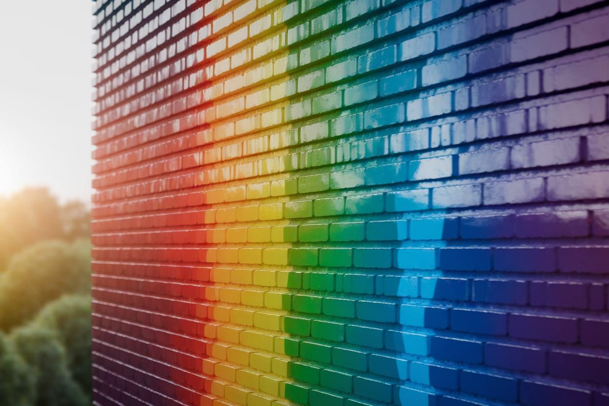 Rainbow Brick Wall in Sunlight