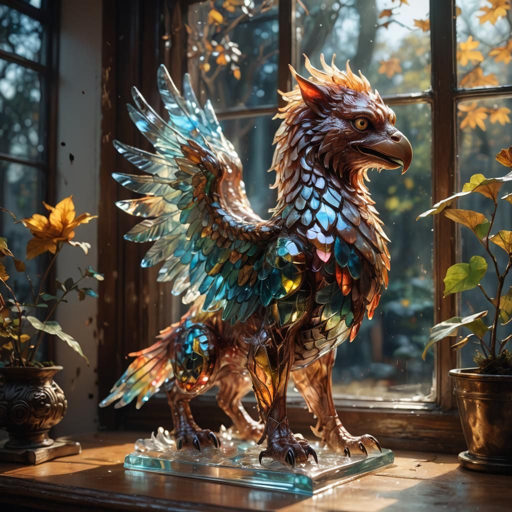Glass Griffin Sculpture in Digital Illustration Style