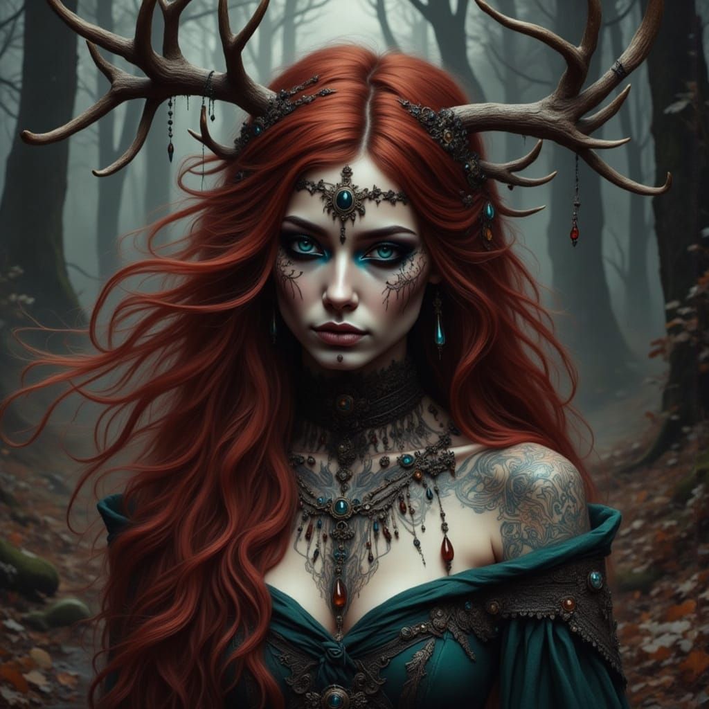 Norse Witch with Red Hair and Tattoos