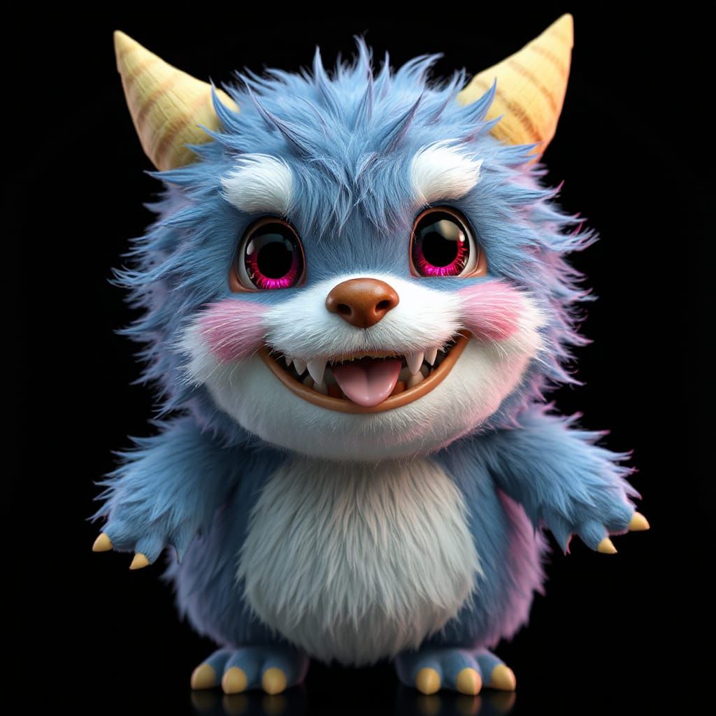 Cute Fluffy Monster with Jovial Smile in 3D Anime Art