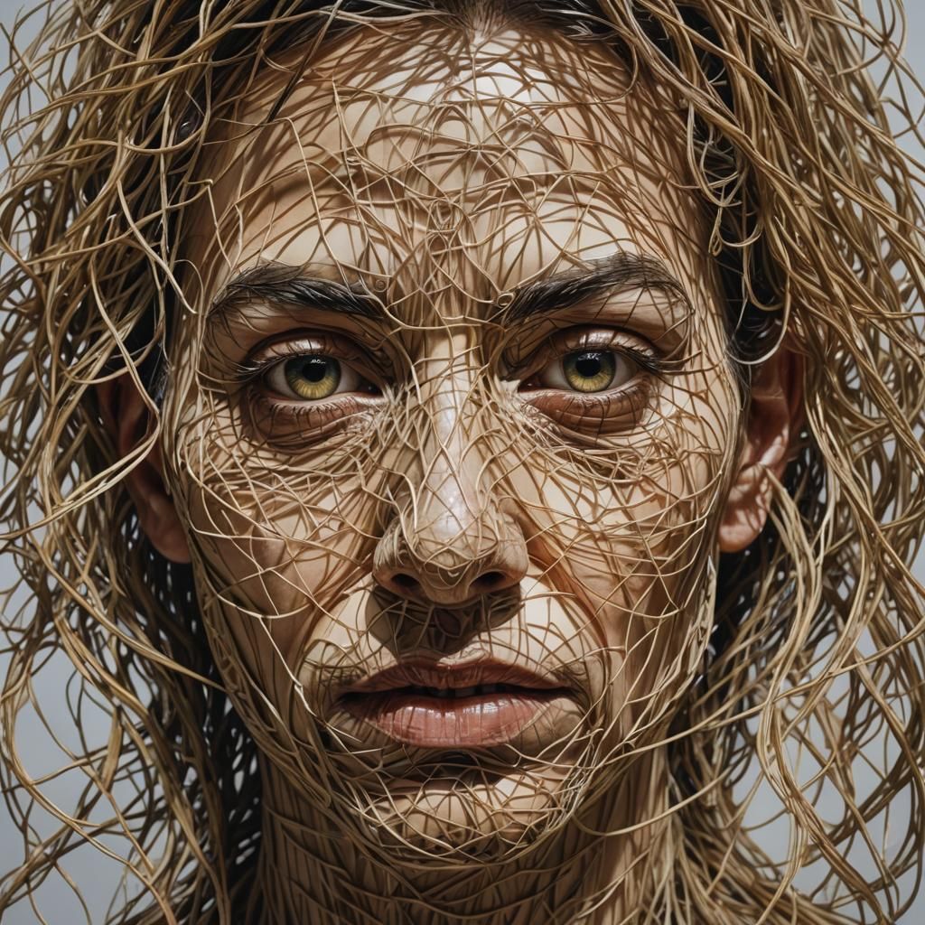 Surreal Face Made of Intricate Strings