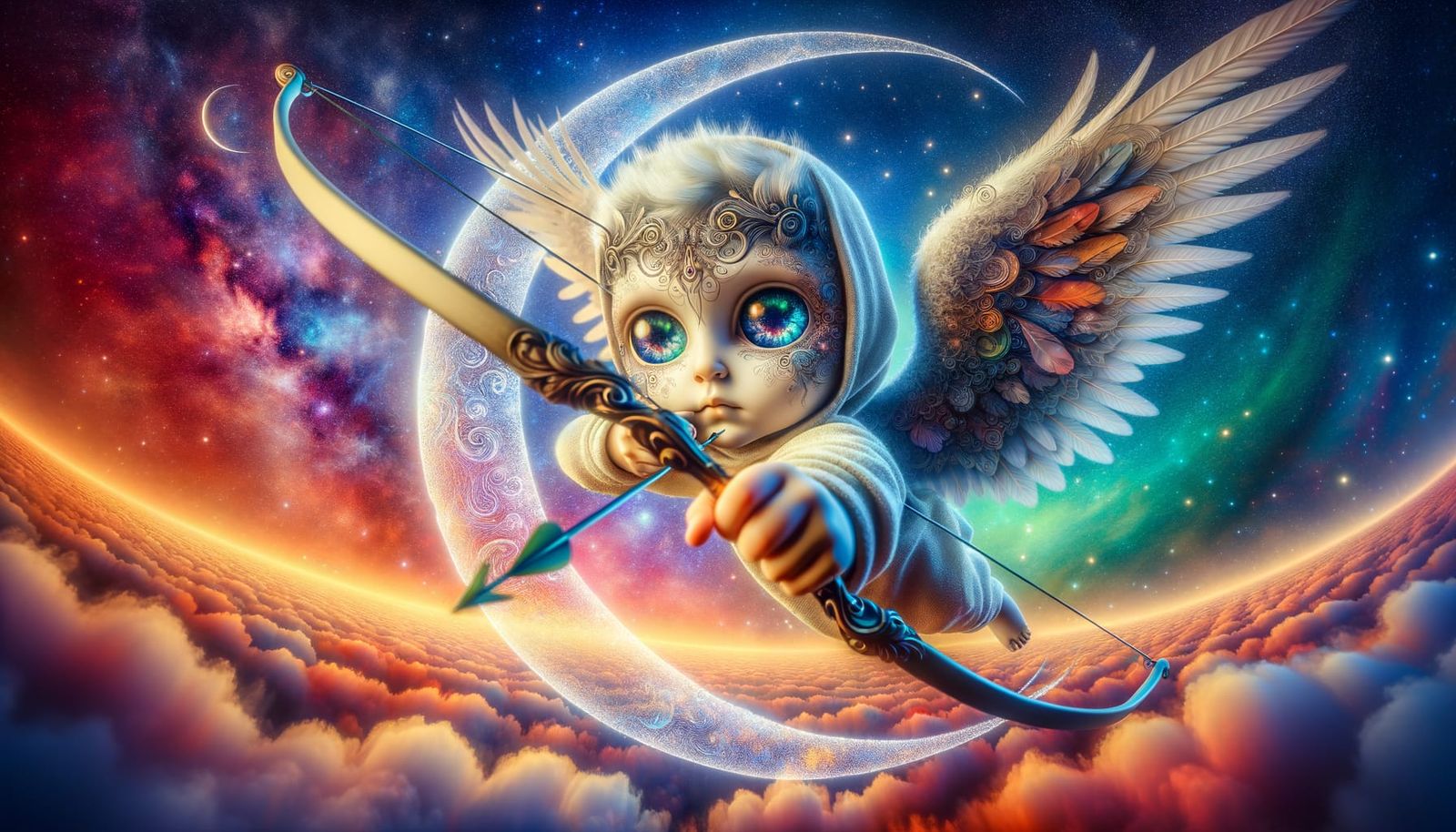 Warrior Cherub Archer on Crescent Moon