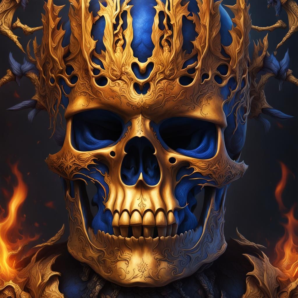 Flaming Skull Skeleton King in Nordic Armor