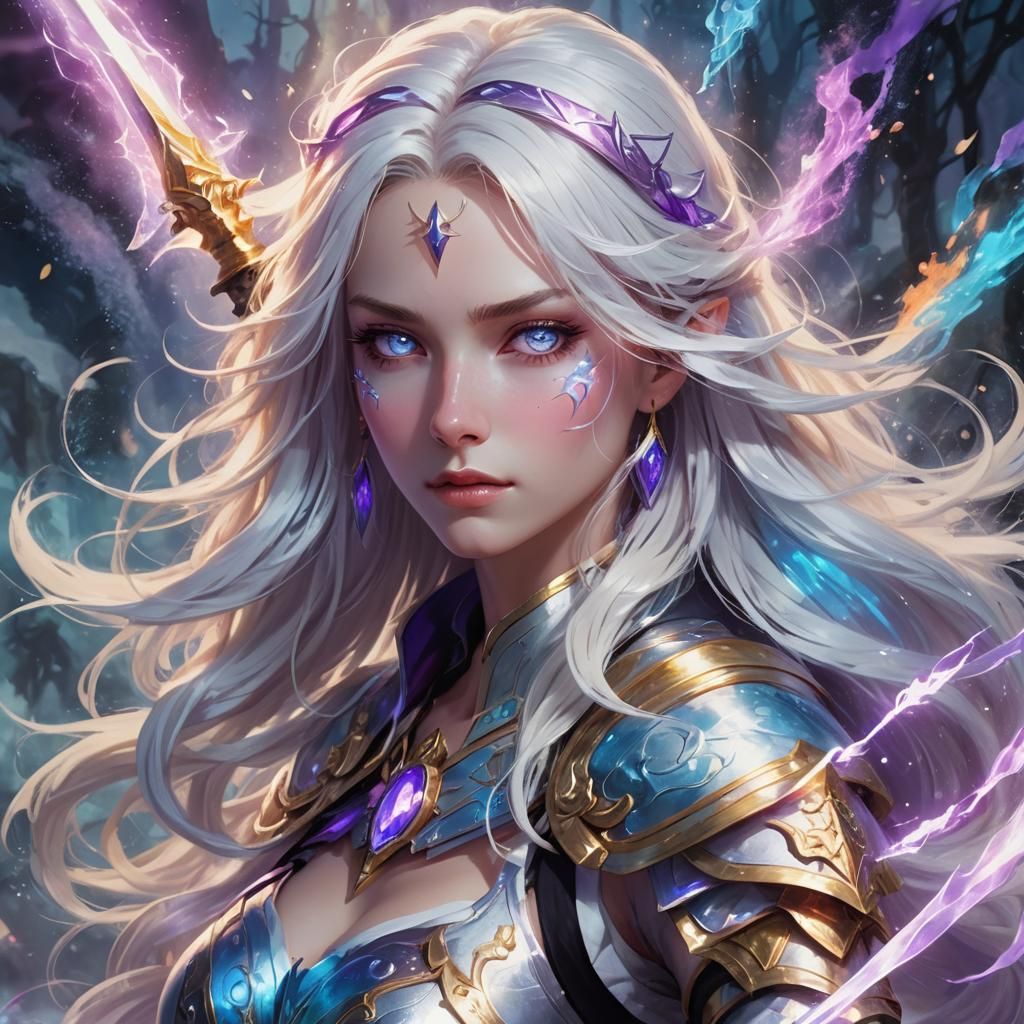 Mystical Warrior Woman with Magical Spear in Manga Style