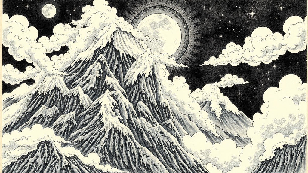 Japanese Calligraphy Doodle: Mountain Sanctuary in Gothic Ar...