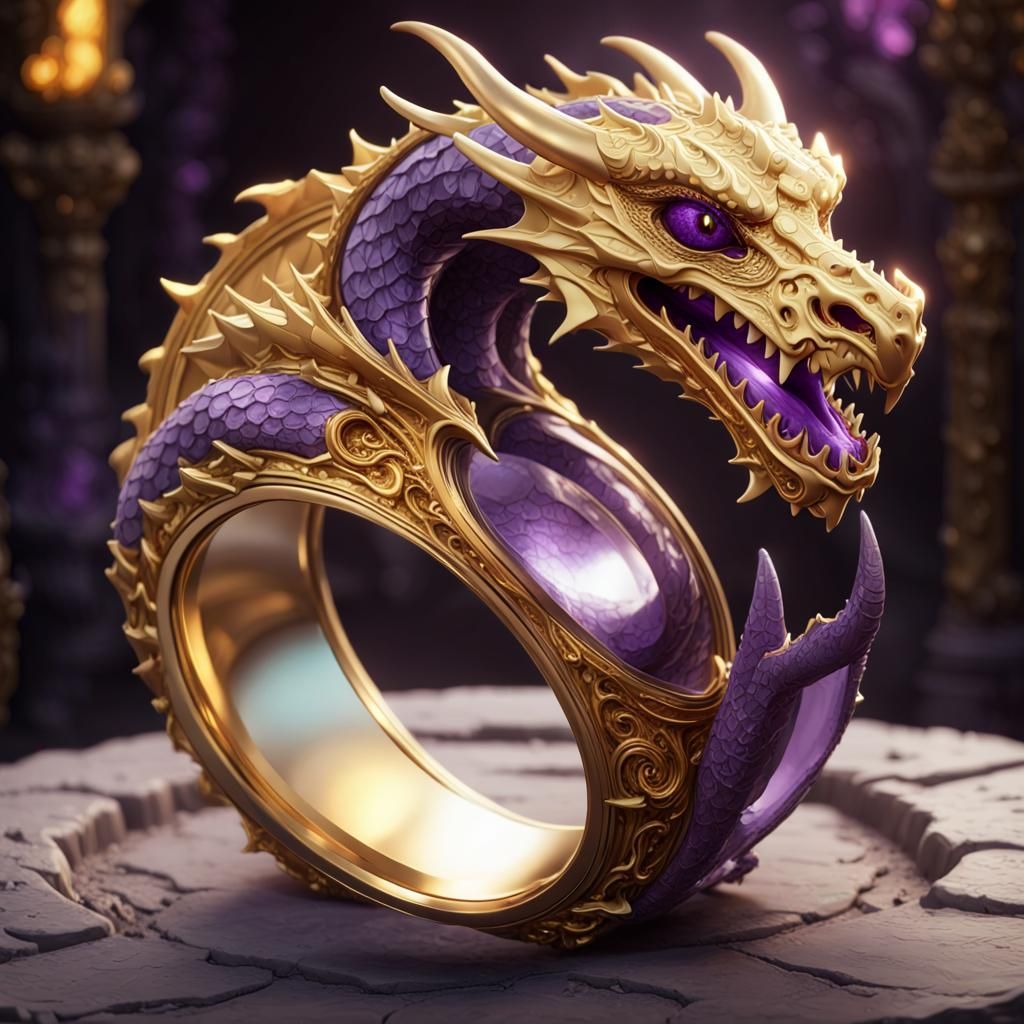 Majestic Dragon Entrapped in Golden Ring