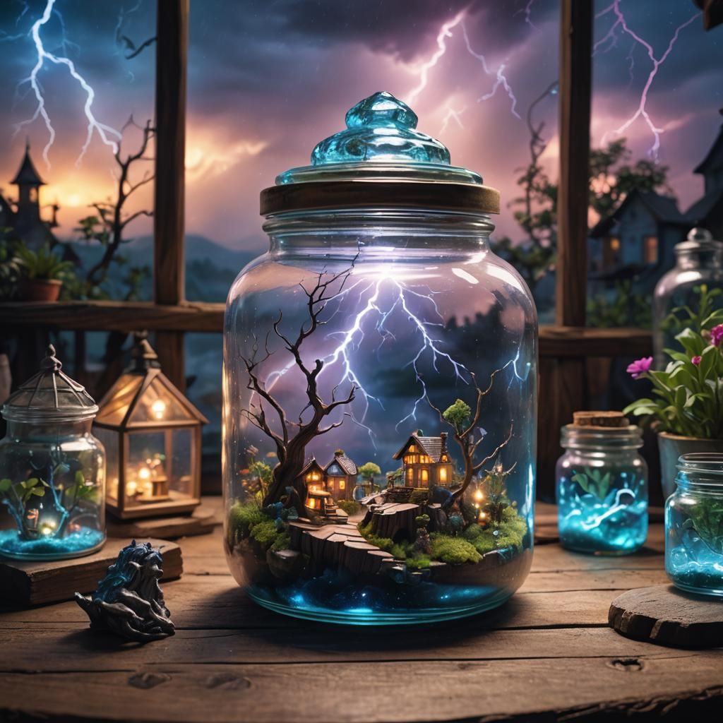Glass Jar with Miniature Fantasy Village