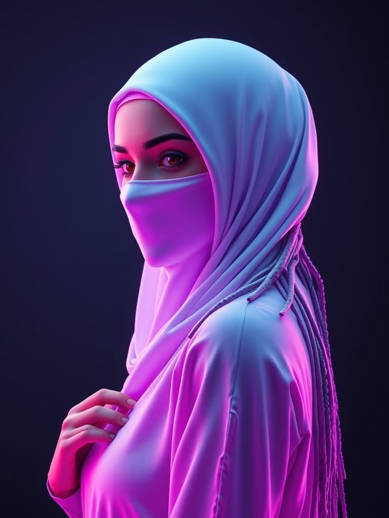 Ethereal Future Goddess in Pristine White Hijab with Glass-L...