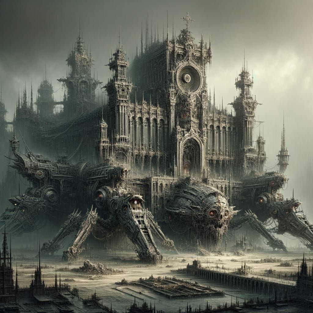 Gothic Grimdark Fortress in a Battle-Scarred Landscape