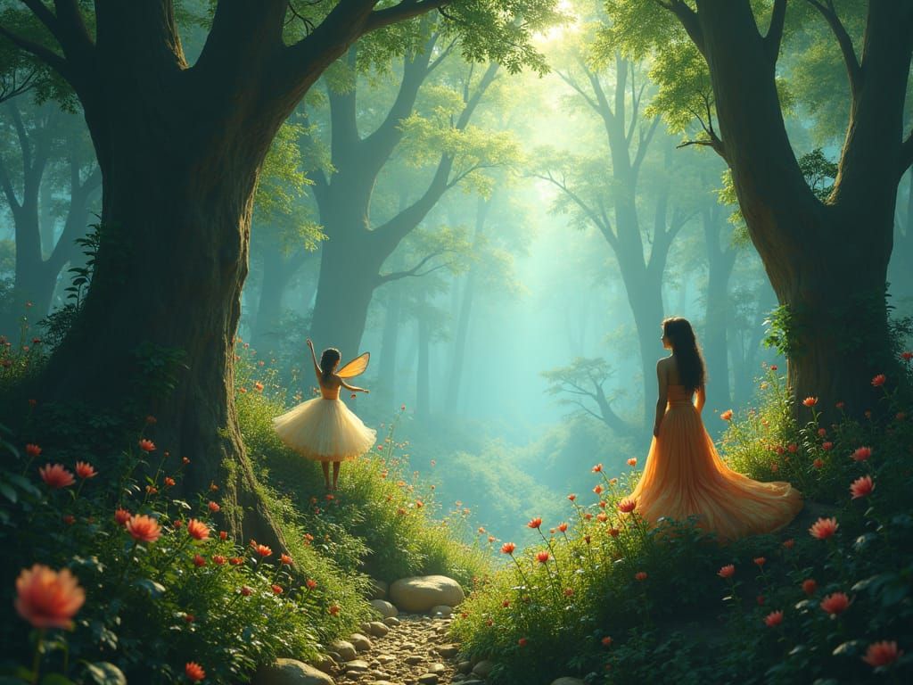 Enchanted Fairies in Mystical Verdant Atmosphere