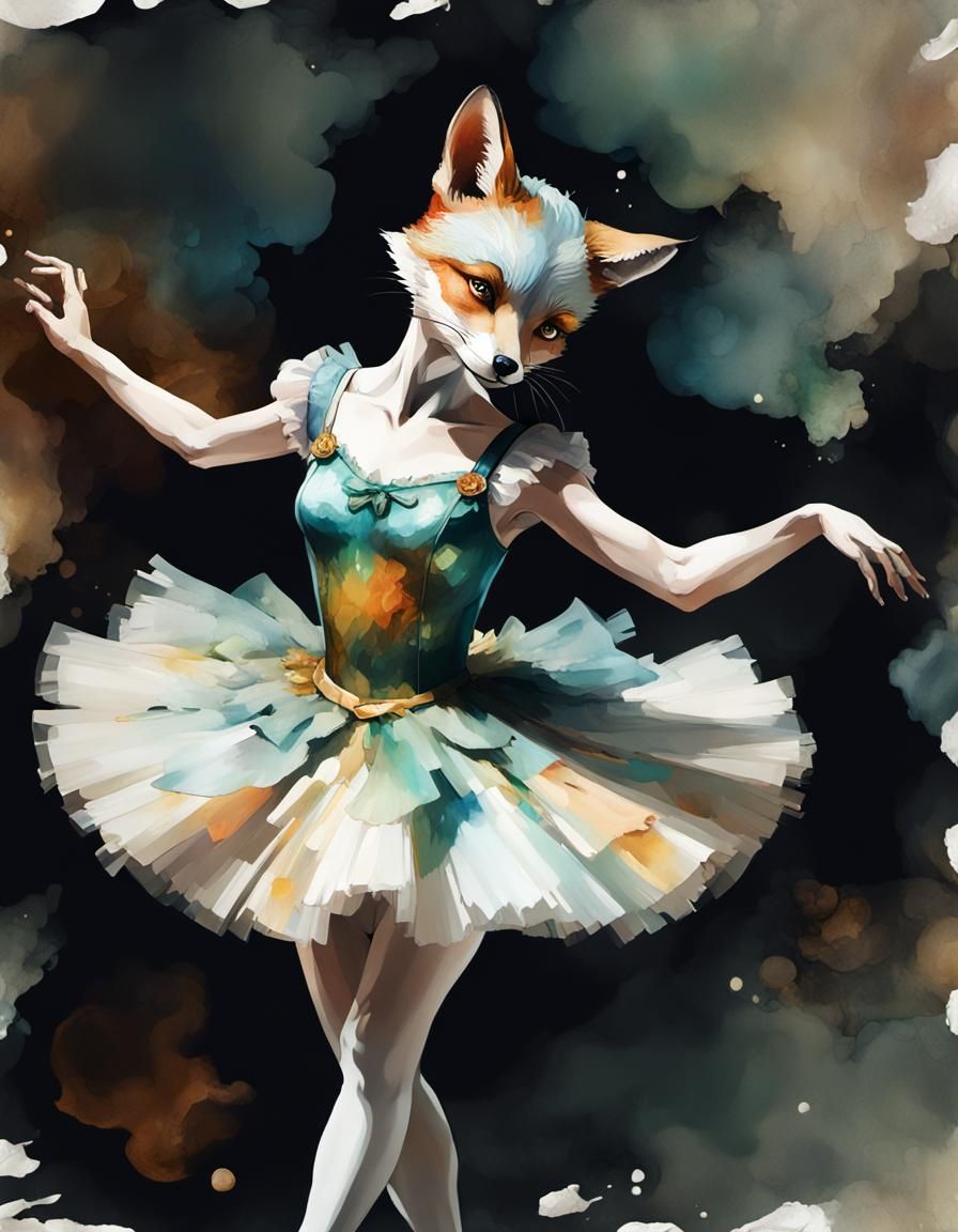 Fox Ballerina in Alcohol Ink, Impressionistic Style
