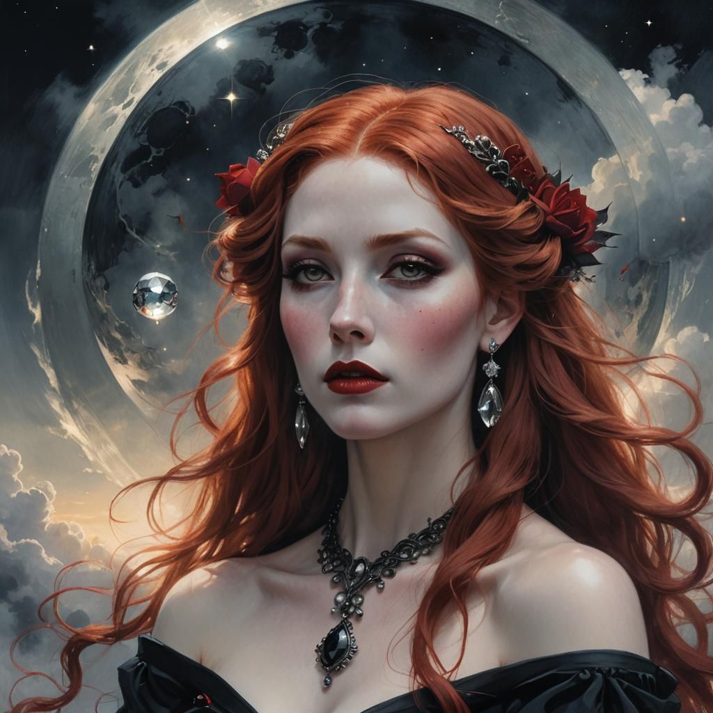 Goddess Portrait with Rose Jewelry in Mystical Style