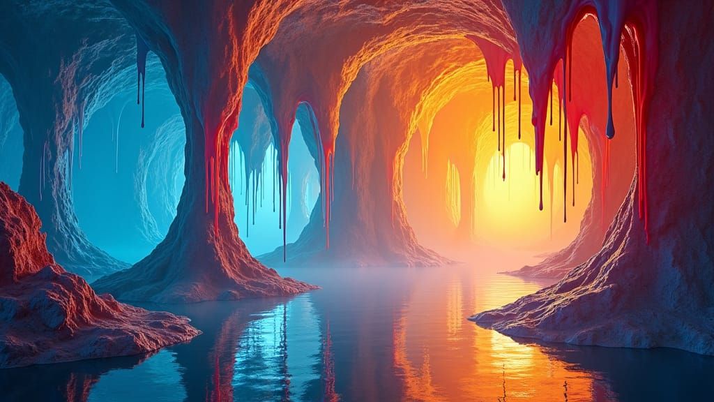 Surreal Dripping Paint Cave with Ethereal Lighting