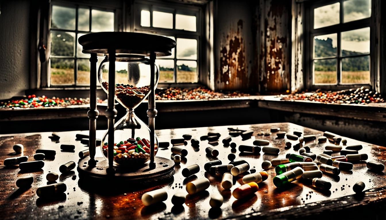 Drug Addict and Pills: Hyperrealistic Cinematic Image