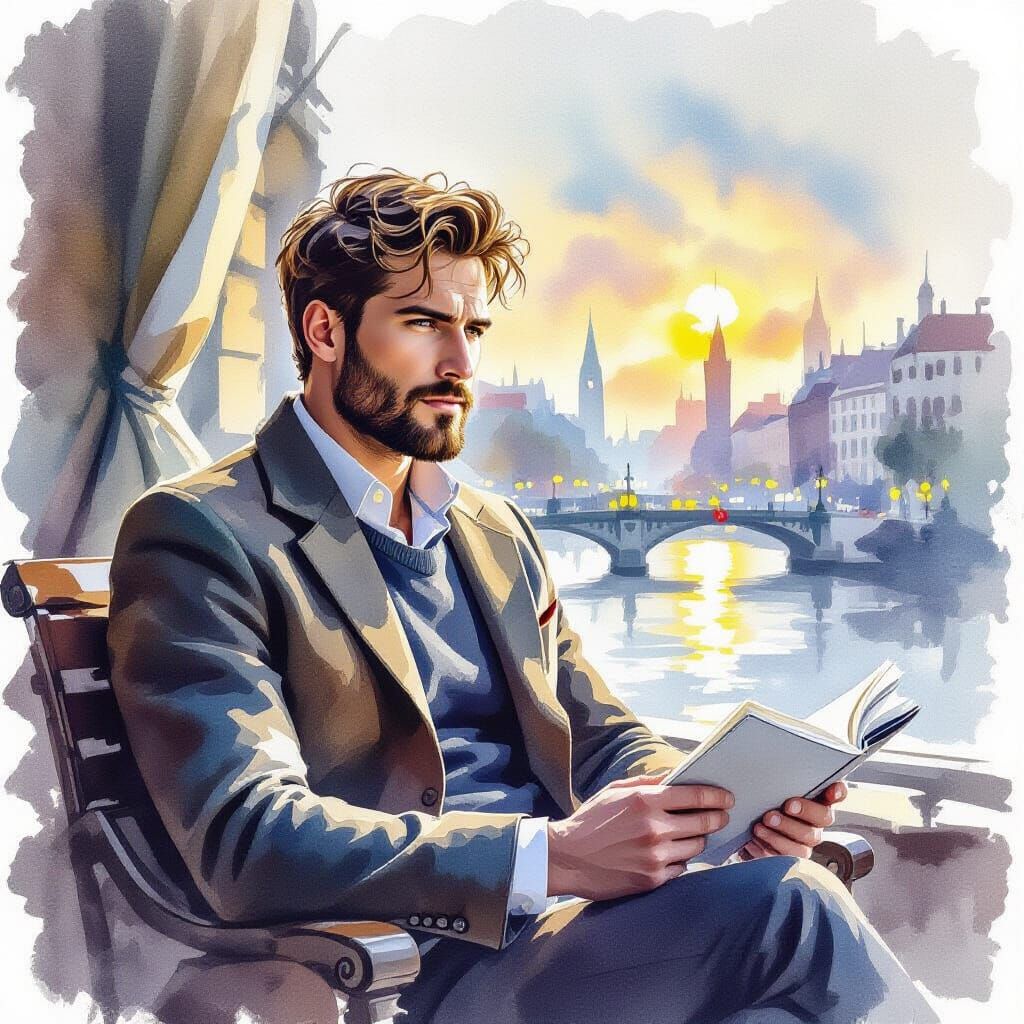 Man Representing Daylight in Watercolor Style