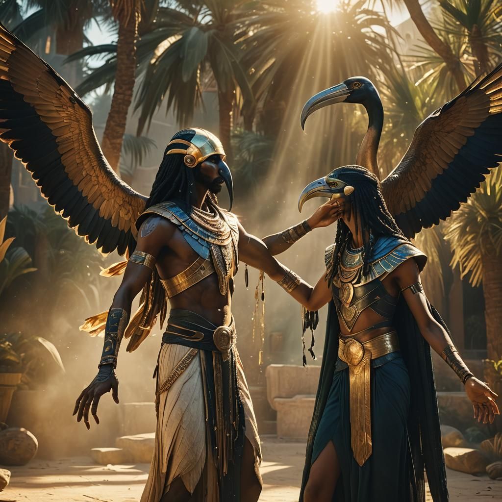 Thoth and Pandora: Ibis Transformation in Golden Light