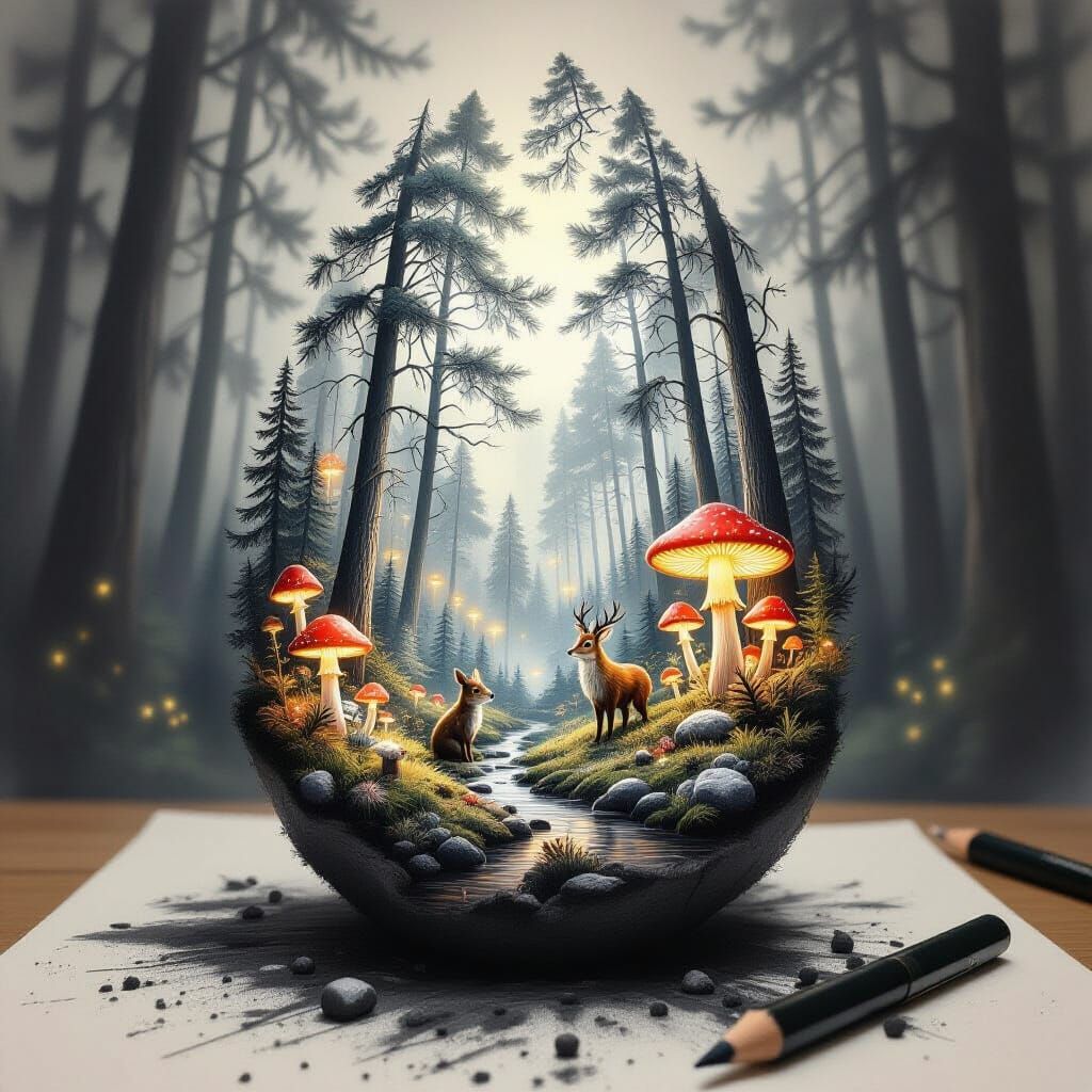 Graphite Tip Transforms into Enchanted Forest Scene