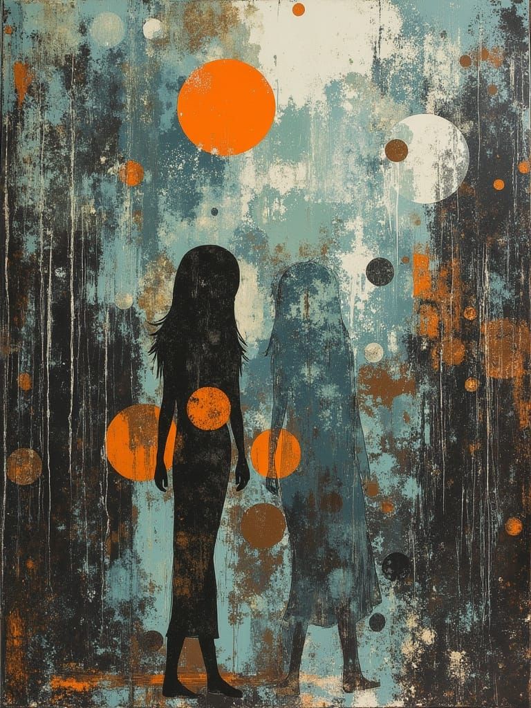 Expressionist Encaustic Painting of Rain on Window