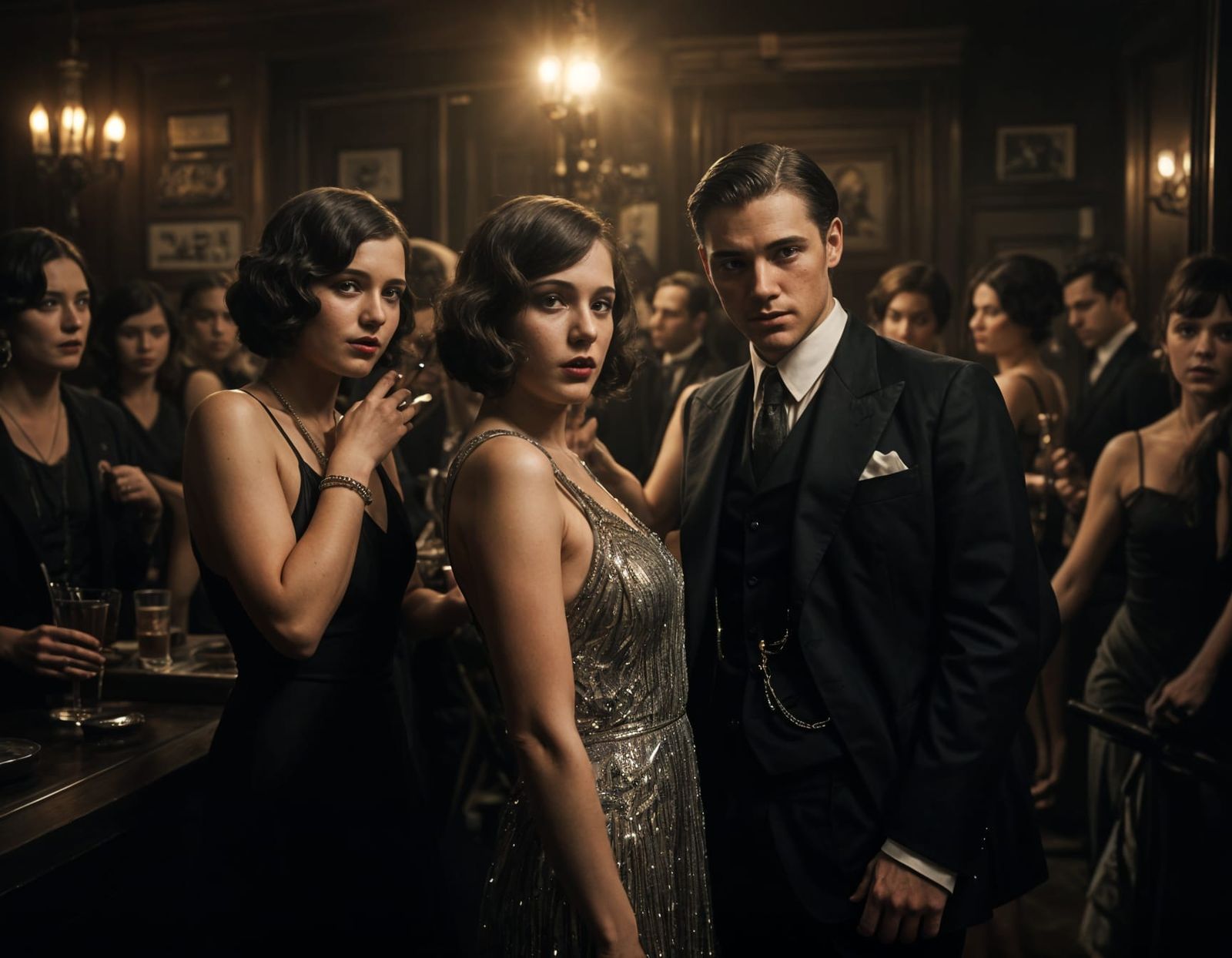 1920s Speakeasy Scene with Shadowy Eyes